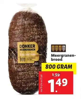 Lidl Meergranen brood 800 gram aanbieding