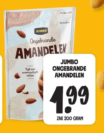 Jumbo ONGEBRANDE AMANDELEN 200 GRAM aanbieding