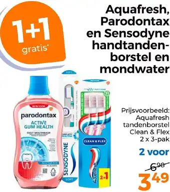 Trekpleister Aquafresh, Parodontax en Sensodyne handtandenborstel en mondwater aanbieding