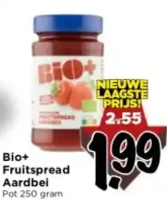 Vomar Voordeelmarkt Bio+ Fruitspread Aardbei  250 gram aanbieding