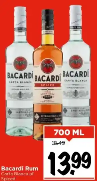 Vomar Voordeelmarkt Bacardi Rum Carta Blanca of Spiced 700ml aanbieding