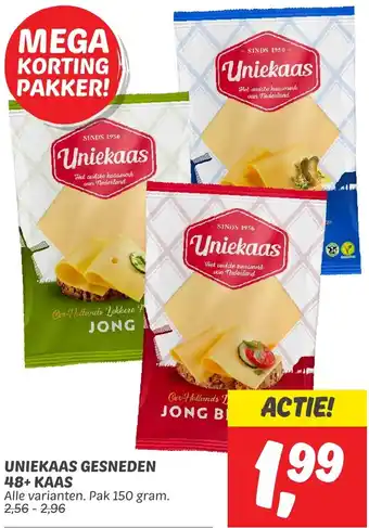 Dekamarkt UNIEKAAS GESNEDEN 48+ KAAS ,150g aanbieding