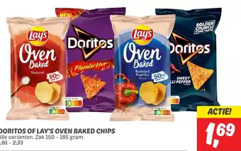 Dekamarkt DORITOS OF LAY'S OVEN BAKED CHIPS 150-185g aanbieding