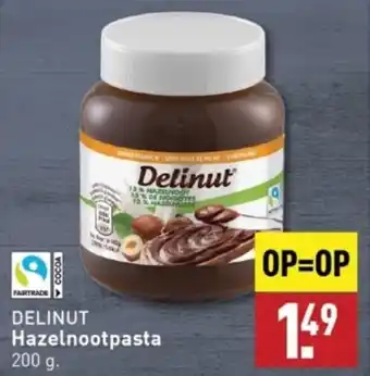 ALDI DELINUT Hazelnootpasta 200 g. aanbieding