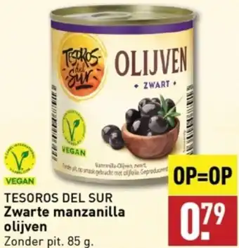 ALDI TESOROS DEL SUR Zwarte manzanilla olijven, 85g aanbieding