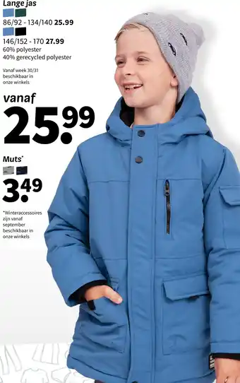 Wibra Lange jas  86/92 - 134/140 aanbieding