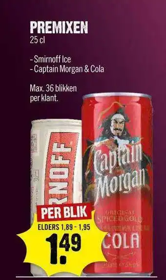 Dirck 3 Premixen Smirnoff Ice Of Captain Morgan & Cola aanbieding