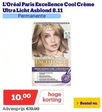 Bol.com L'Oréal Paris Excellence Cool Crème Ultra Licht Asblond 8.11 aanbieding