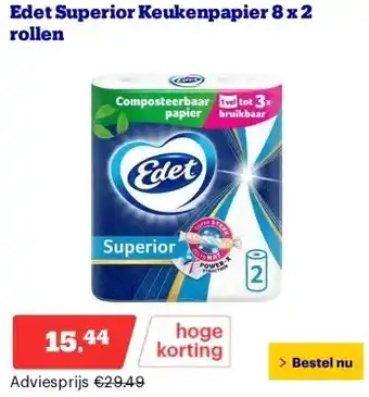 Bol.com Edet Superior Keukenpapier 8 x 2 rollen aanbieding