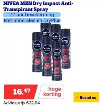 Bol.com NIVEA MEN Dry Impact Anti-Transpirant Spray aanbieding