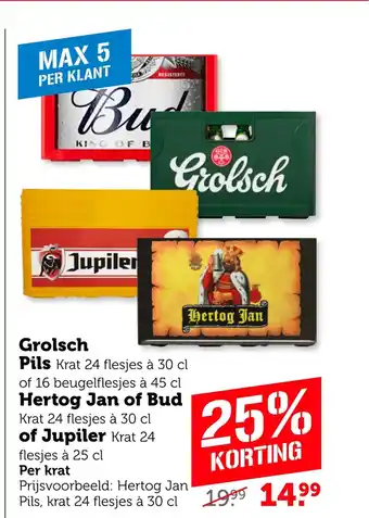 Coop Grolsch Pils, Hertog Jan of Bud of Jupiler aanbieding