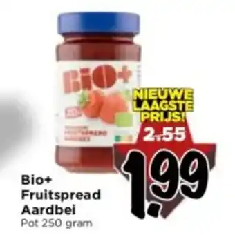 Vomar Voordeelmarkt Bio+ fruitspread aardbei pot 250 gram aanbieding