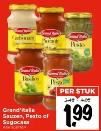 Vomar Voordeelmarkt Grand italia sauzen pesto of sugocasa per stuk aanbieding