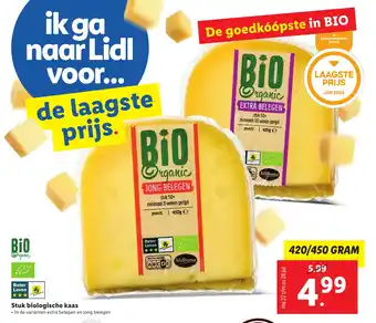 Lidl Stuk biologische kaas 420/450 gram aanbieding