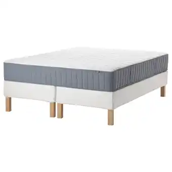 IKEA EspevÄr/vÅgstranda Lattenmatrasbodem met poten, wit/middelhard lichtblauw, 160x200 cm aanbieding
