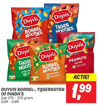 Dekamarkt Duyvis borrel tijgernoten of pindas zak 275 - 370 gram aanbieding