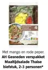 Albert Heijn Met mango en rode peper. AH Gesneden verspakket Maaltijdsalade Thaise biefstuk, 2-3 personen aanbieding