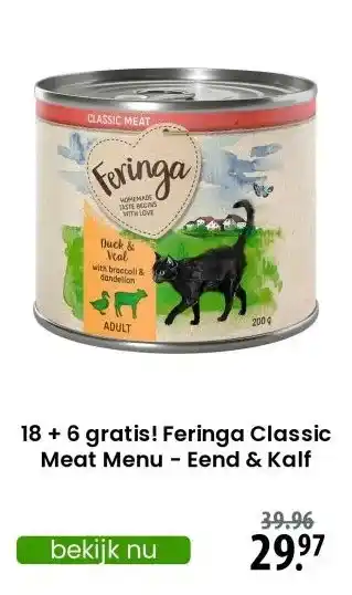 Zooplus 18 + 6 gratis! Feringa Classic Meat Menu - Eend & Kalf aanbieding