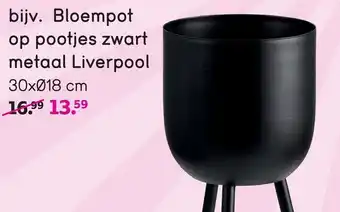 Leen Bakker Bloempot op pootjes zwart metaal Liverpool 30xØ18 cm aanbieding