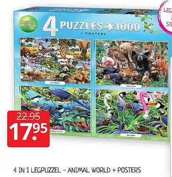 Boekenvoordeel 4 in 1 legpuzzel - animal world + posters aanbieding