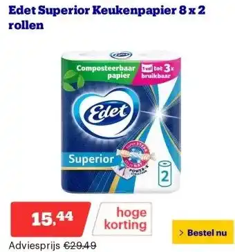 Bol.com Edet Superior Keukenpapier 8 x 2 rollen aanbieding