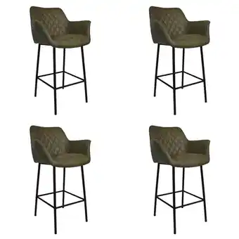 Blokker Bronx71 Industriële barstoel Club olijfgroen eco leer 78 cm - Barkrukken set van 4 aanbieding