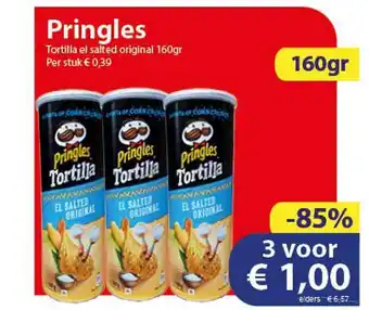 Die Grenze Pringles tortilla el salted original 160 gram aanbieding