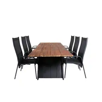 Blokker Doory tuinmeubelset tafel 100x250cm en 6 stoel Copacabana zwart, naturel aanbieding