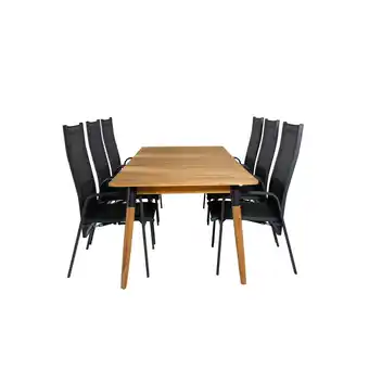 Blokker Julian tuinmeubelset tafel 100x210cm en 6 stoel Copacabana zwart, naturel aanbieding