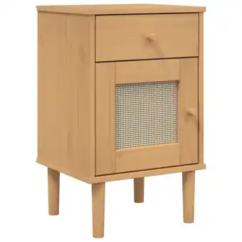 Blokker vidaXL Nachtkastje SENJA rattan-look 40x35x65 cm grenenhout bruin aanbieding