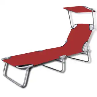 Blokker The Living Store Ligbed - Verstelbare rugleuning en luifel - 189 x 58 x 27 cm - Rood aanbieding