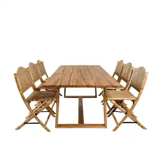 Blokker Plankton tuinmeubelset tafel 100x220cm en 6 stoel Cane lichtgrijs, naturel aanbieding