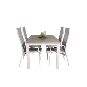 Blokker Albany tuinmeubelset tafel 90x160/240cm en 4 stoel Copacabana wit, grijs aanbieding