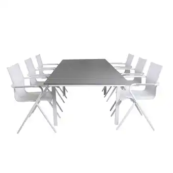 Blokker Levels tuinmeubelset tafel 100x160/240cm en 6 stoel Alina wit, grijs aanbieding