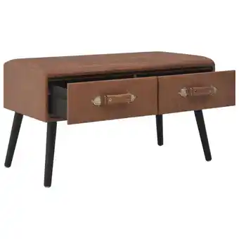 Blokker The Living Store Salontafel Kunstleer - 80 x 40 x 46 cm - Donkerbruin - Met 2 lades aanbieding