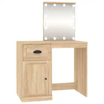 Blokker The Living Store Kaptafel Sonoma Eiken - Bewerkt Hout en Acryl - 90 x 50 x 132.5 cm - LED Verlichting met USB aanbieding