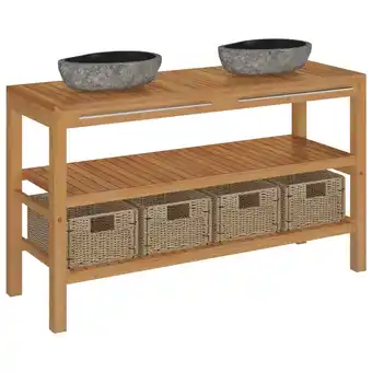 Blokker The Living Store Badkamermeubel Teakhout 132x45x75cm - 2 Rivierstenen Wastafels - 4 Zeegras Manden aanbieding