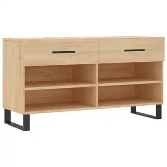 Blokker The Living Store Schoenenbank - Sonoma Eiken - 102 x 35 x 55 cm - Duurzaam hout - 2 lades - Industriële stijl aanbieding