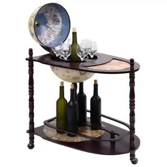 Blokker The Living Store Globebar hout - Groen en bruin - Massief houten pilaren - Ijzer en rubber - 70 x 45 x 88 cm aanbieding