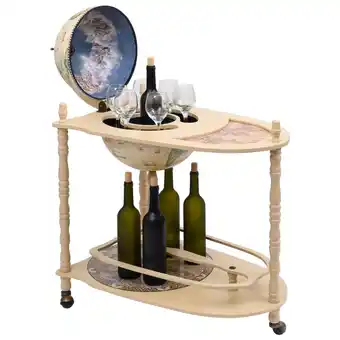 Blokker The Living Store Globebar Renaissance - Houten - Groen/Wit - 70x45x88 cm - Met wieltjes aanbieding