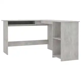 Blokker The Living Store L-vormig Hoekbureau - 120x140x75 cm - Betongrijs - Uitschuifbaar toetsenbordgedeelte - 2 open aanbieding