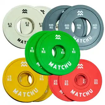 Blokker Matchu Sports Fractional plates - Set - 2x elk gewicht - Grijs, beige, groen, geel, rood - Rubber aanbieding