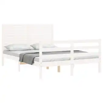 Blokker vidaXL Bedframe met hoofdbord massief hout wit aanbieding