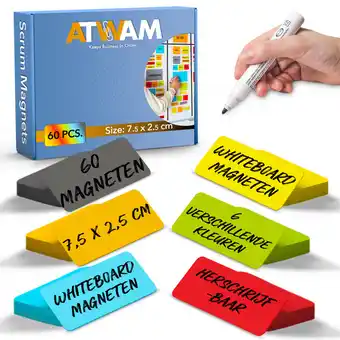 Blokker ATWAM Scrum Magneten - 60 stuks - Voor Whiteboard of Magneetbord - Herschrijfbare Magneten - Post It - 7,5*2,5 cm aanbieding