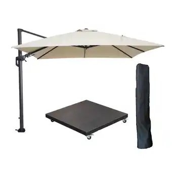 Blokker Garden Impressions Hawaii zweefparasol 300x300 cm carbon black / ecru met 90kg verrijdbare parasolvoet en parasolhoes aanbieding