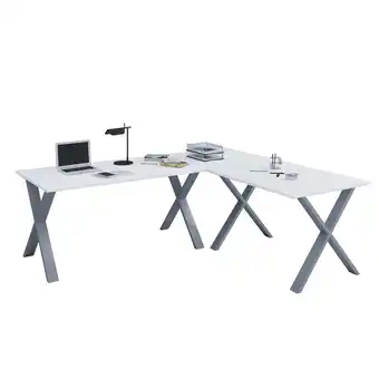 Blokker Lona hoekbureau 220x190x80 cm X-frame wit, zilverkleurig aanbieding