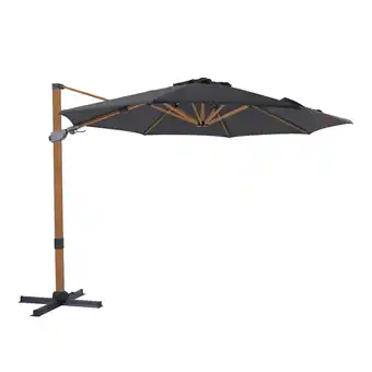 Blokker AXI Cyrus Premium Zweefparasol Rond Ø 300 cm in Hout Look / Grijs Ronde Parasol voor tuin met Aluminium Frame aanbieding