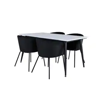 Blokker Jimmy150 eethoek eetkamertafel uitschuifbare tafel lengte cm 150 / 240 wit en 4 Berit eetkamerstal velours zwart aanbieding