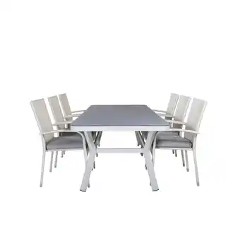 Blokker Virya tuinmeubelset tafel 100x200cm en 6 stoel Anna wit, grijs aanbieding