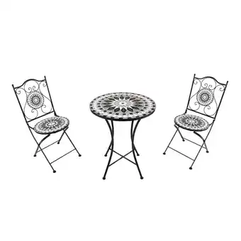 Blokker AXI Amélie 3-delige Mozaïek Bistroset Zwart/wit Bistro Set met tafel & 2 stoelen aanbieding